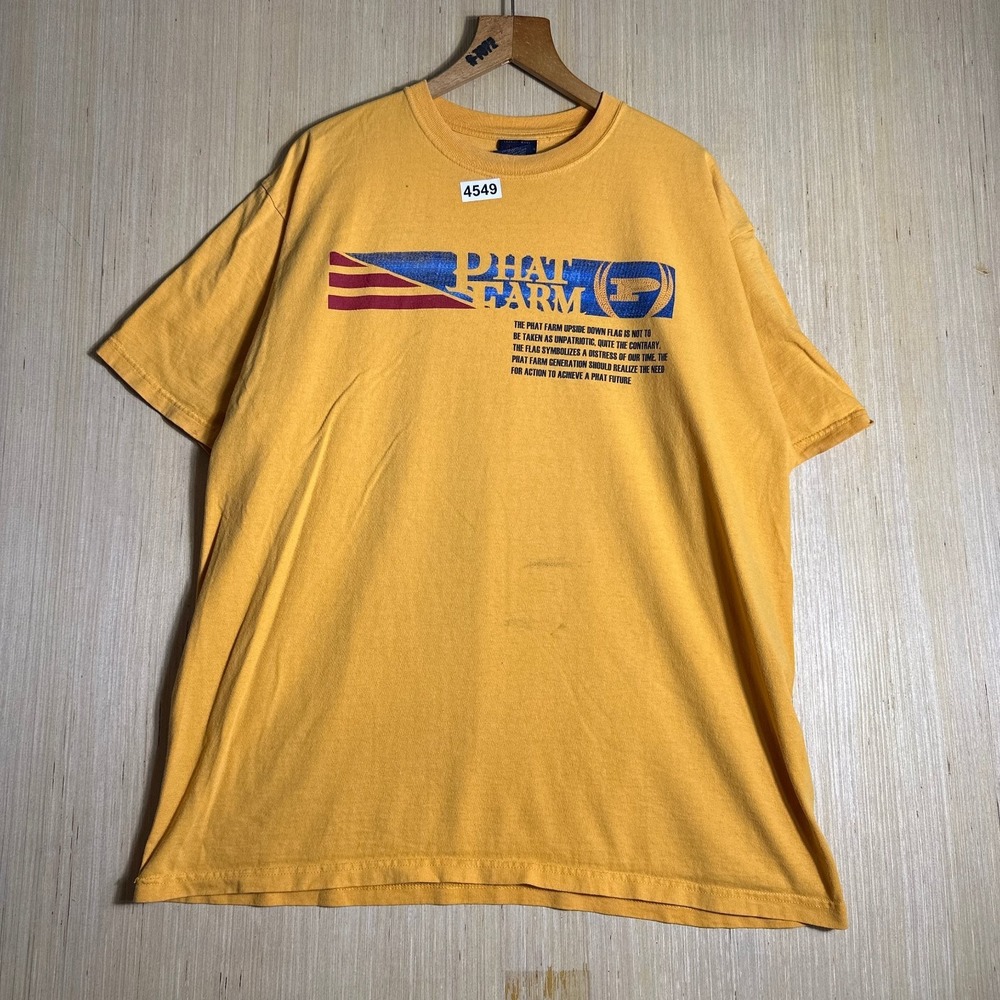 Vintage Phat Farm T-Shirt Mens XL Yellow Graphic Print Short Sleeve Y2K